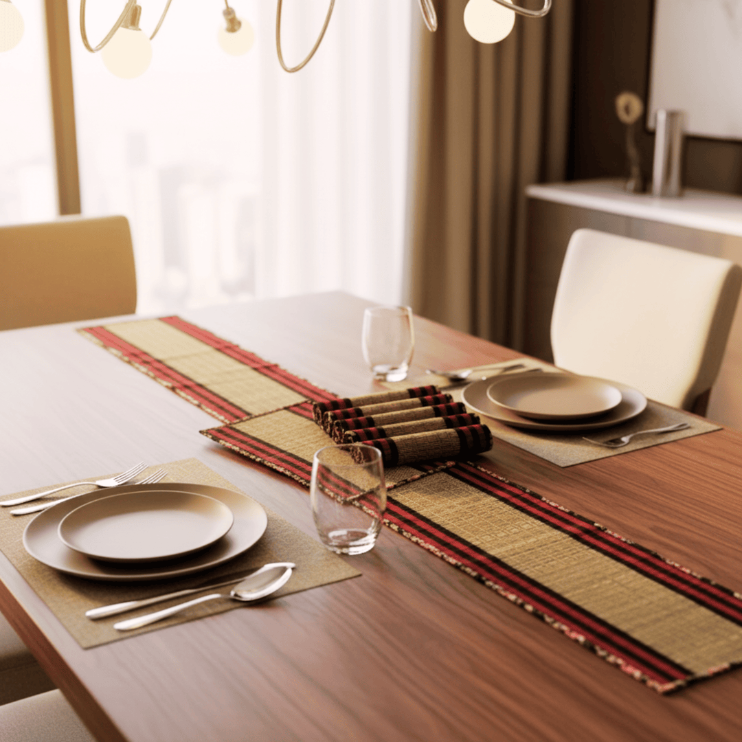 After Wait | Bamboo Table Runner with Placemat - Vintage Floral Edge