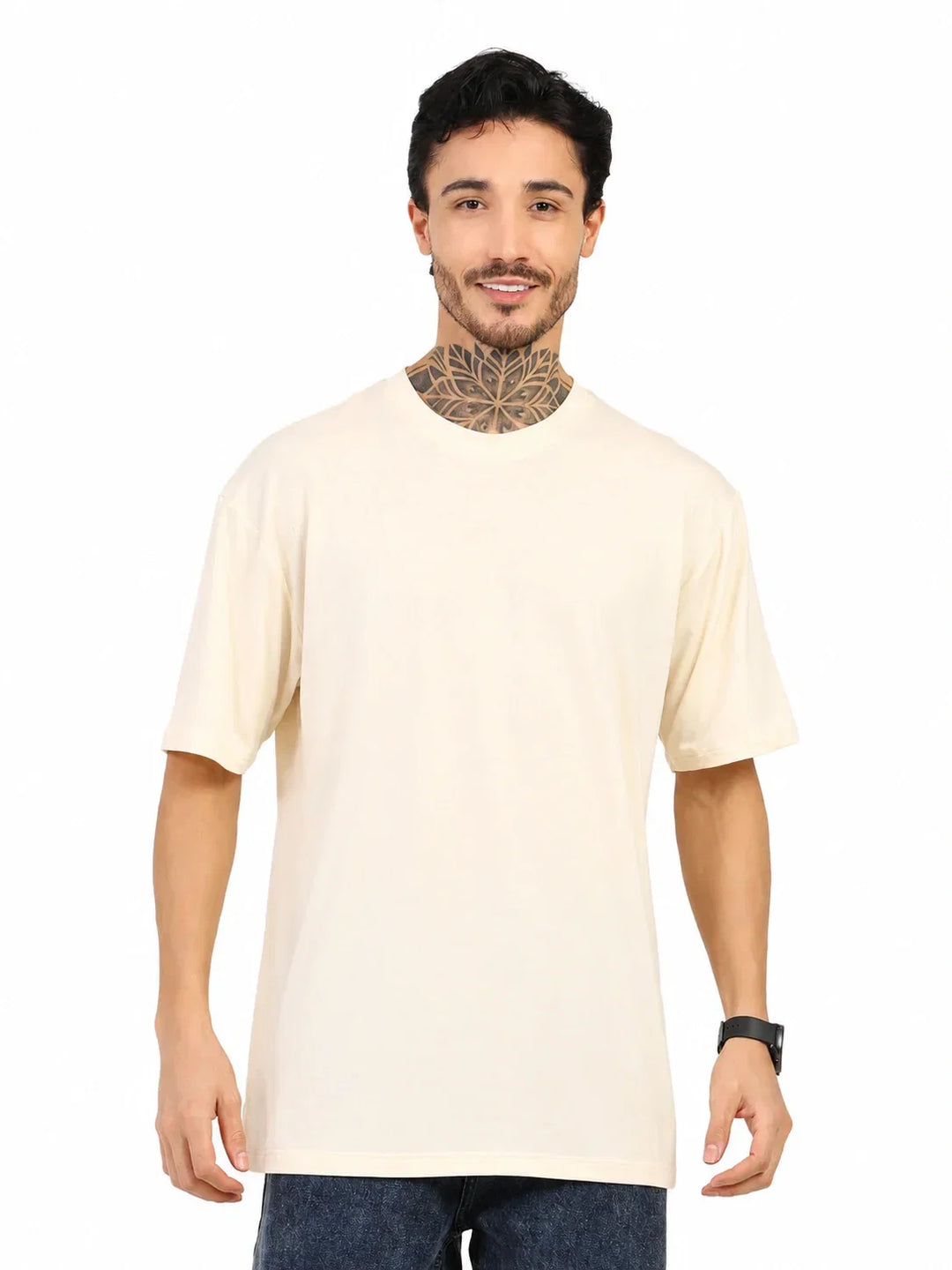 Men Oversized Plain Bamboo T-Shirt – Soft, Breathable & Sustainable | Beige