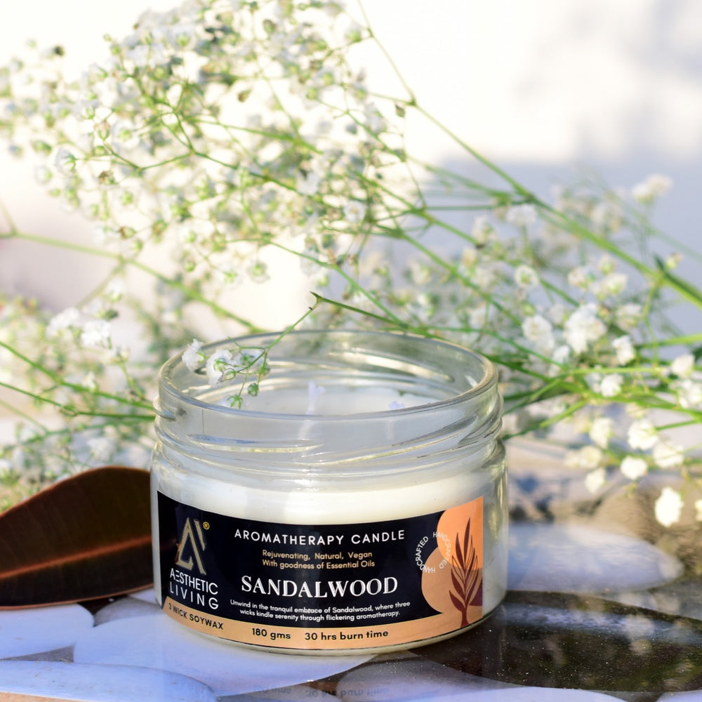 Aesthetic Living 3 Wick Soywax Sandalwood Candle I 30 hr Burn