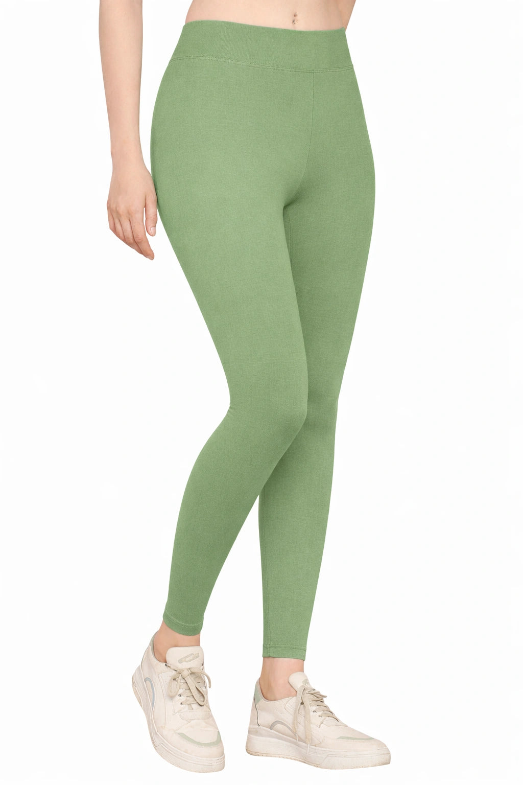Green Yoga Pants High Waist Cotton Fabric Stretchable Gym Tights | Pack Of 1