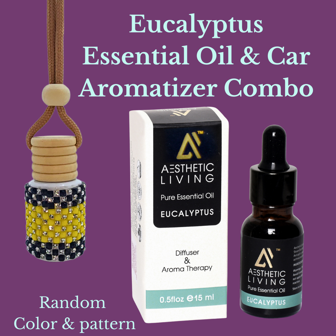 Aesthetic Living Car Aromatizer Diffuser Bottle with Essential Oil(Studded bottle -12ml + Essential oil-15ml)