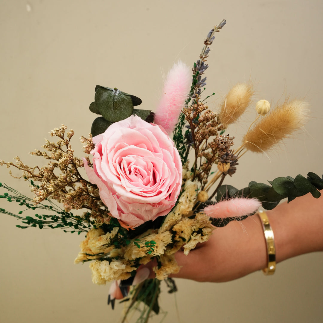Blush & Bloom Preserved Pink Rose Bouquet | Handmade Dried Flower Bouquet for Gifting & Home Décor