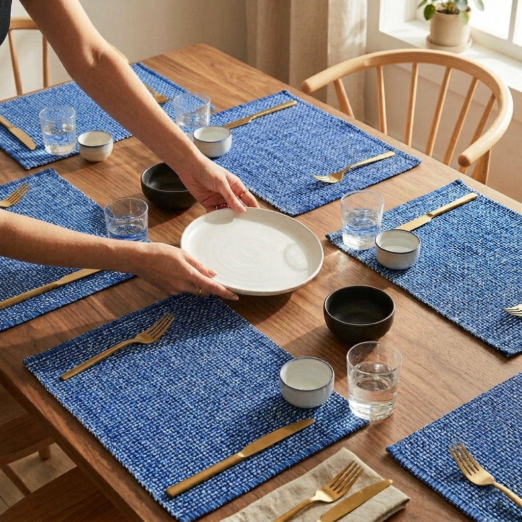 Country Village Cotton Placemats - Woven Weaved Design