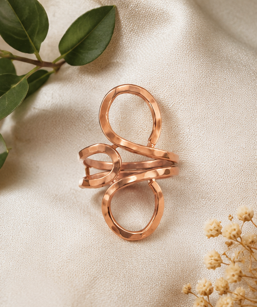 Bamboology Trends Handmade Adjustable Pure Copper Abstract Loop Ring for Women | Artisan Wellness Jewellery