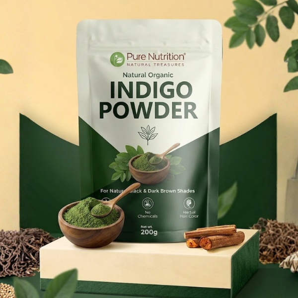 Pure Nutrition Natural Organic Indigo Powder for Hair | Herbal Hair Color Powder for Black & Dark Brown Shades