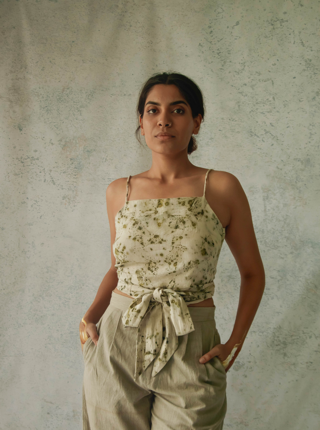 Unborn Studio Bits of green - Tie-up Cami