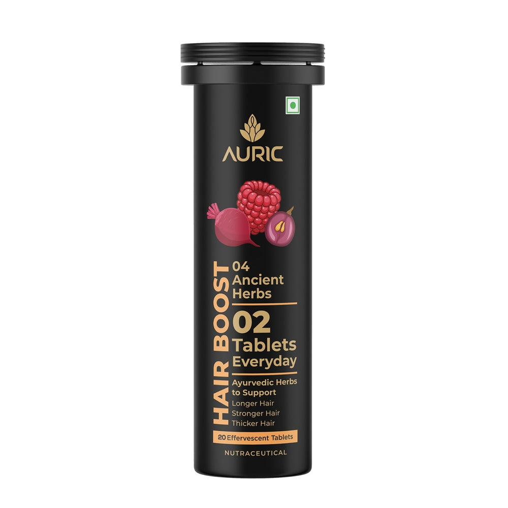 Auric Hair Boost Effervescent  | Ayurvedic Formula for Hair Fall Control | Biotin, Zinc, Beetroot & Grapeseed Extracts & Herbal Extracts | Hair Growth & Strength Support
