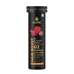 Auric Hair Boost Effervescent Tablets 20 Count | Ayurvedic Formula for Hair Fall Control | Biotin, Zinc, Beetroot & Grapeseed Extracts & Herbal Extracts | Hair Growth & Strength Support