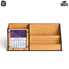 Gift Kya De 3 Compartment Desk Organizer With 2025 Calendar | Desk Calendar | Desk Accessories