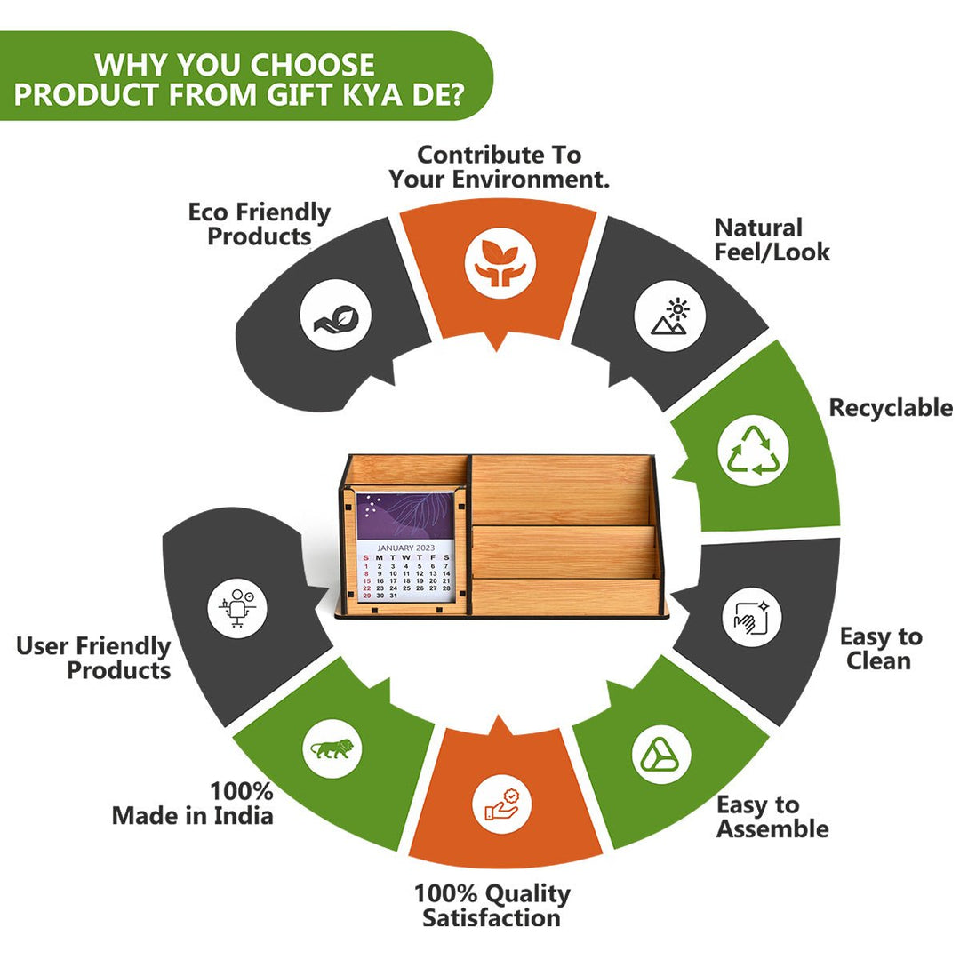 Gift Kya De 3 Compartment Desk Organizer With 2025 Calendar | Desk Calendar | Desk Accessories