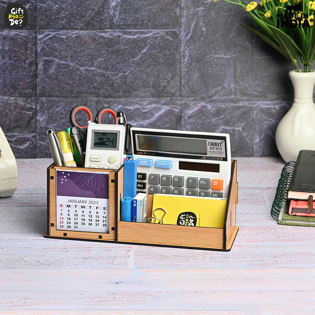 Gift Kya De 3 Compartment Desk Organizer With 2025 Calendar | Desk Calendar | Desk Accessories