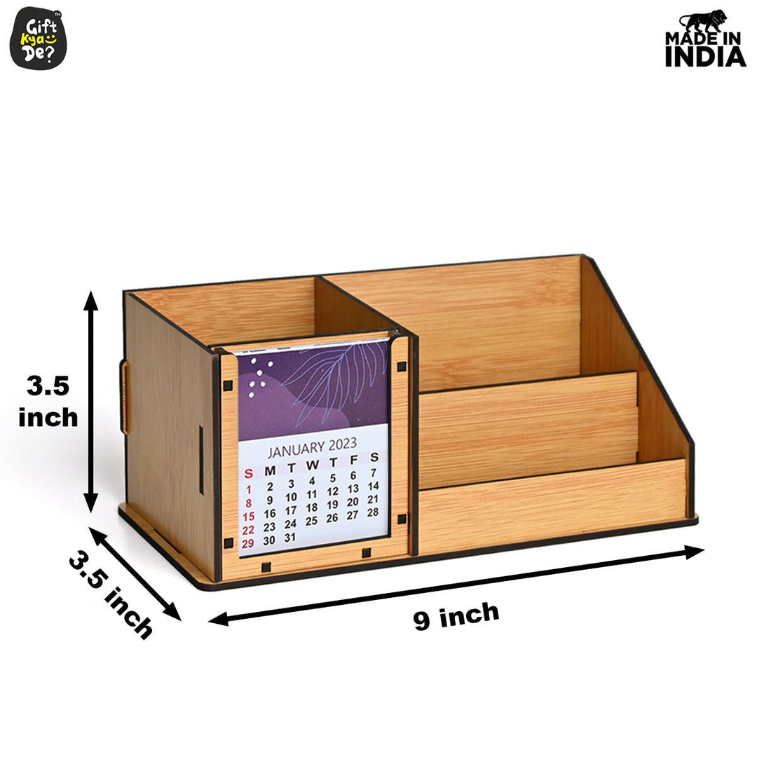 Gift Kya De 3 Compartment Desk Organizer With 2025 Calendar | Desk Calendar | Desk Accessories