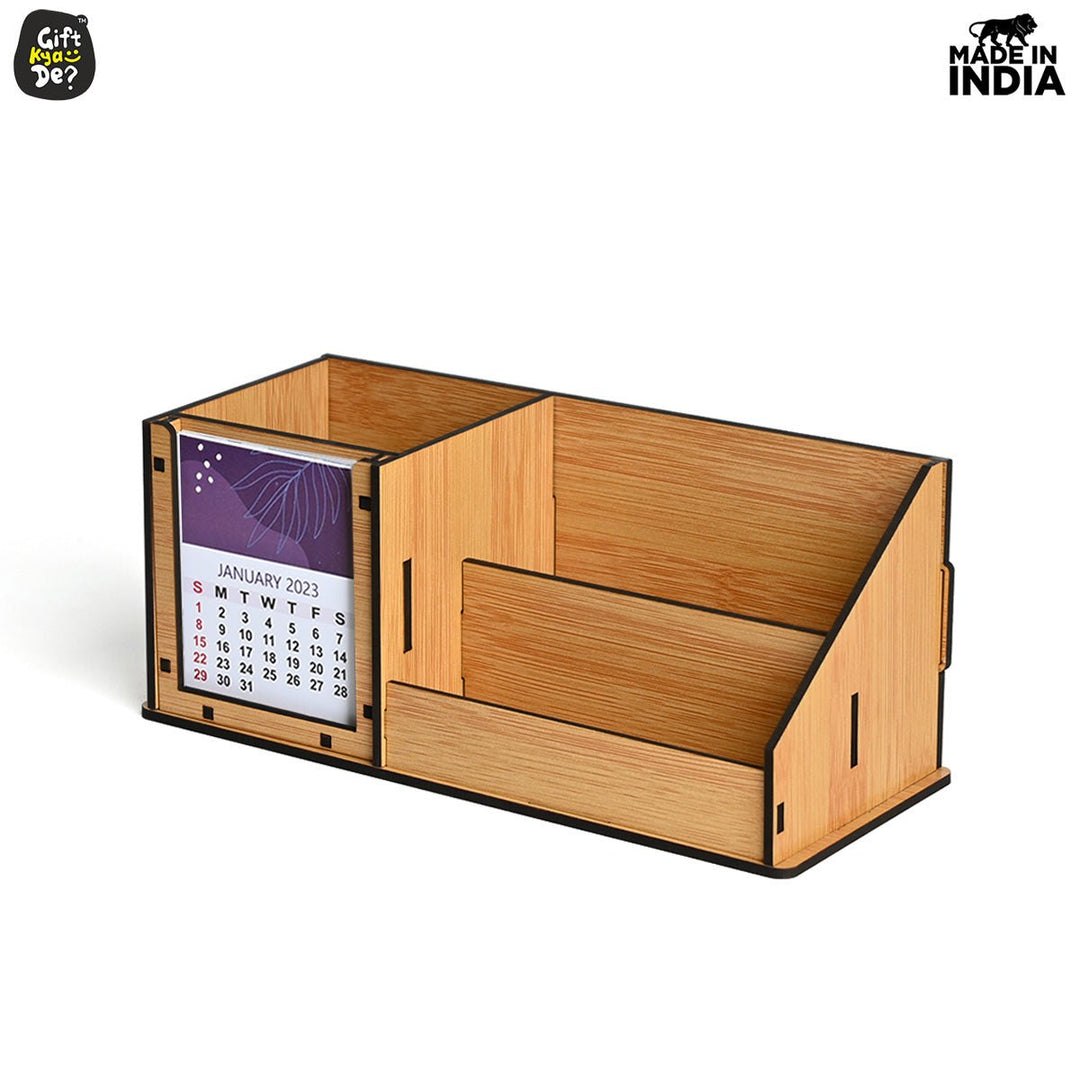 Gift Kya De 3 Compartment Desk Organizer With 2025 Calendar | Desk Calendar | Desk Accessories