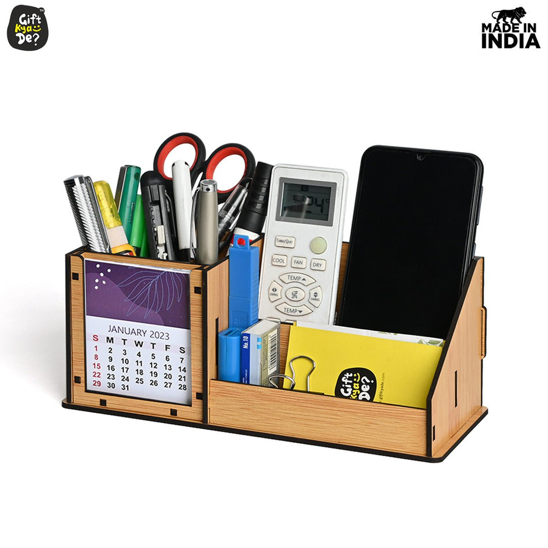 Gift Kya De 3 Compartment Desk Organizer With 2025 Calendar | Desk Calendar | Desk Accessories