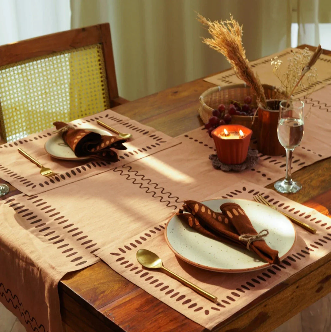Pravaah Nantara table runner | block printed | pure hemp
