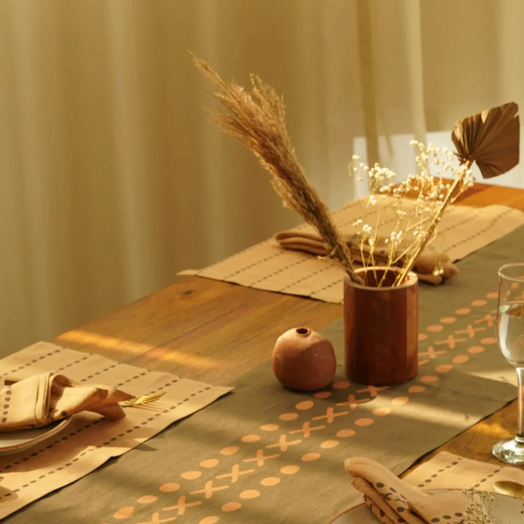 Pravaah Block printed table runner - Kaincha | pure hemp