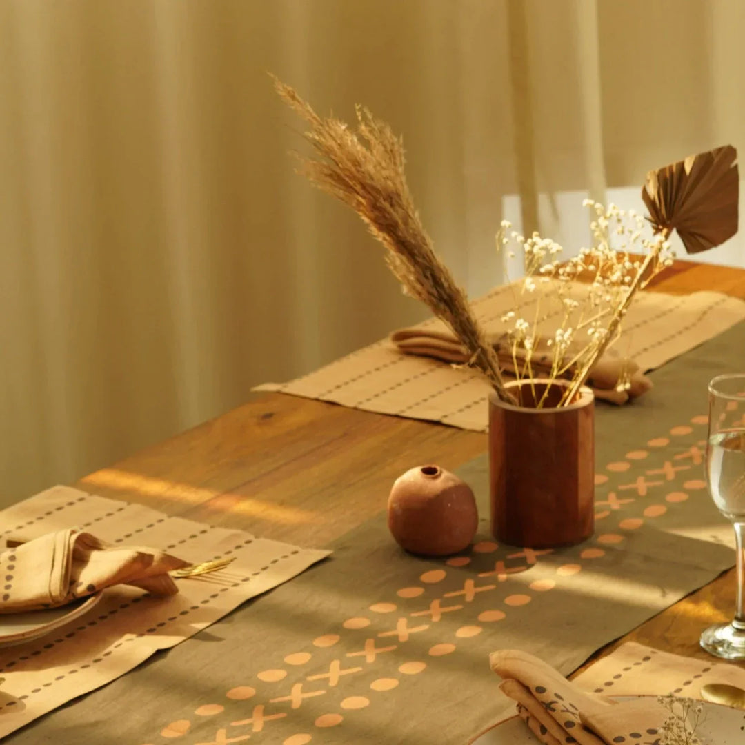 Pravaah Block printed table runner - Kaincha | pure hemp