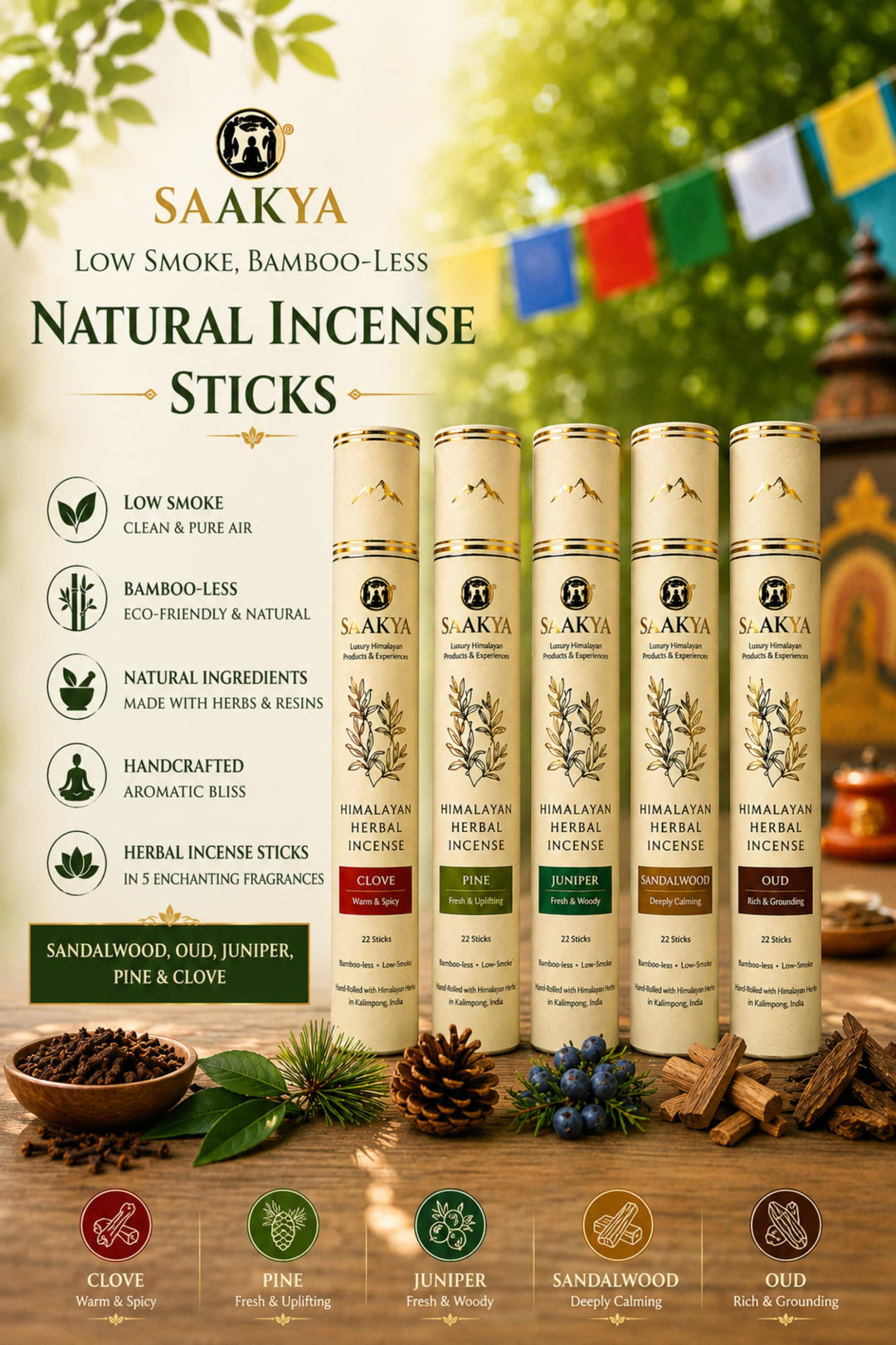 Saakya Five Elements Incense Collection | Clove, Juniper, Oud, Pine & Sandalwood | Pack of 5