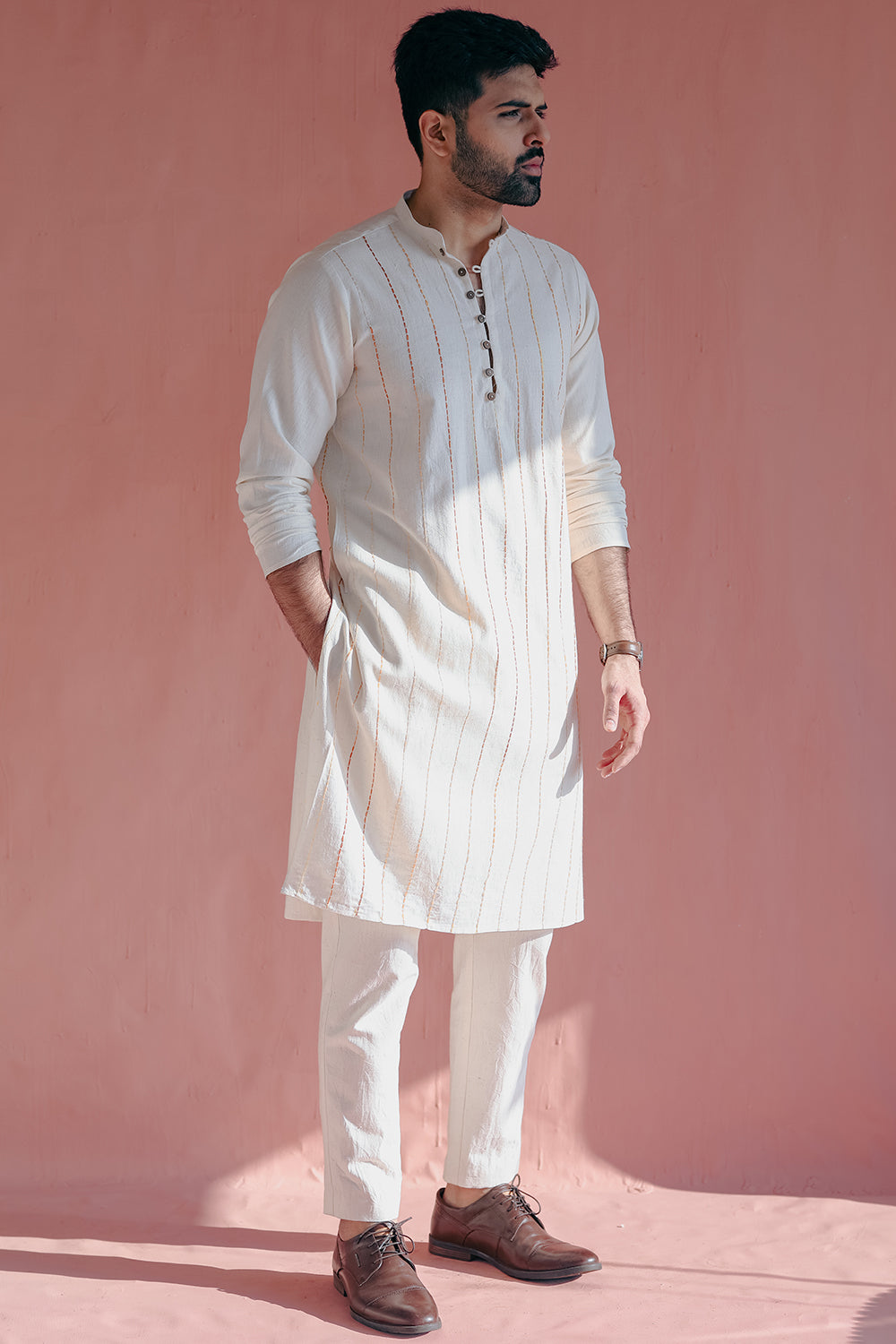 ITIDOR Aralinn Kurta - Chinese Collar, Back Waist Elastic