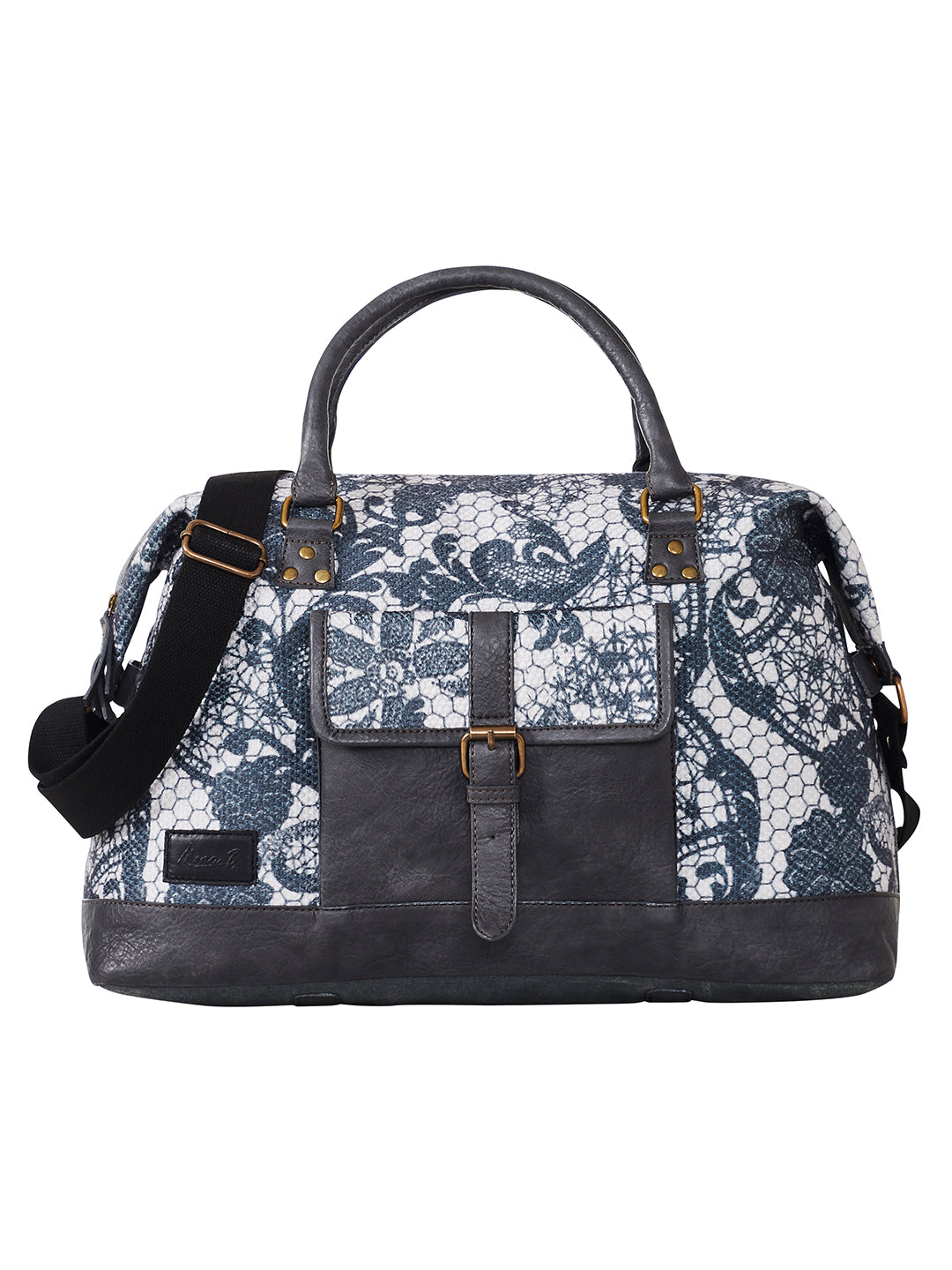 Mona B Large Kilim Inspired Duffel Gym Travel and Sports Bag with Outside Pocket and Stylish Design for Women: Grey