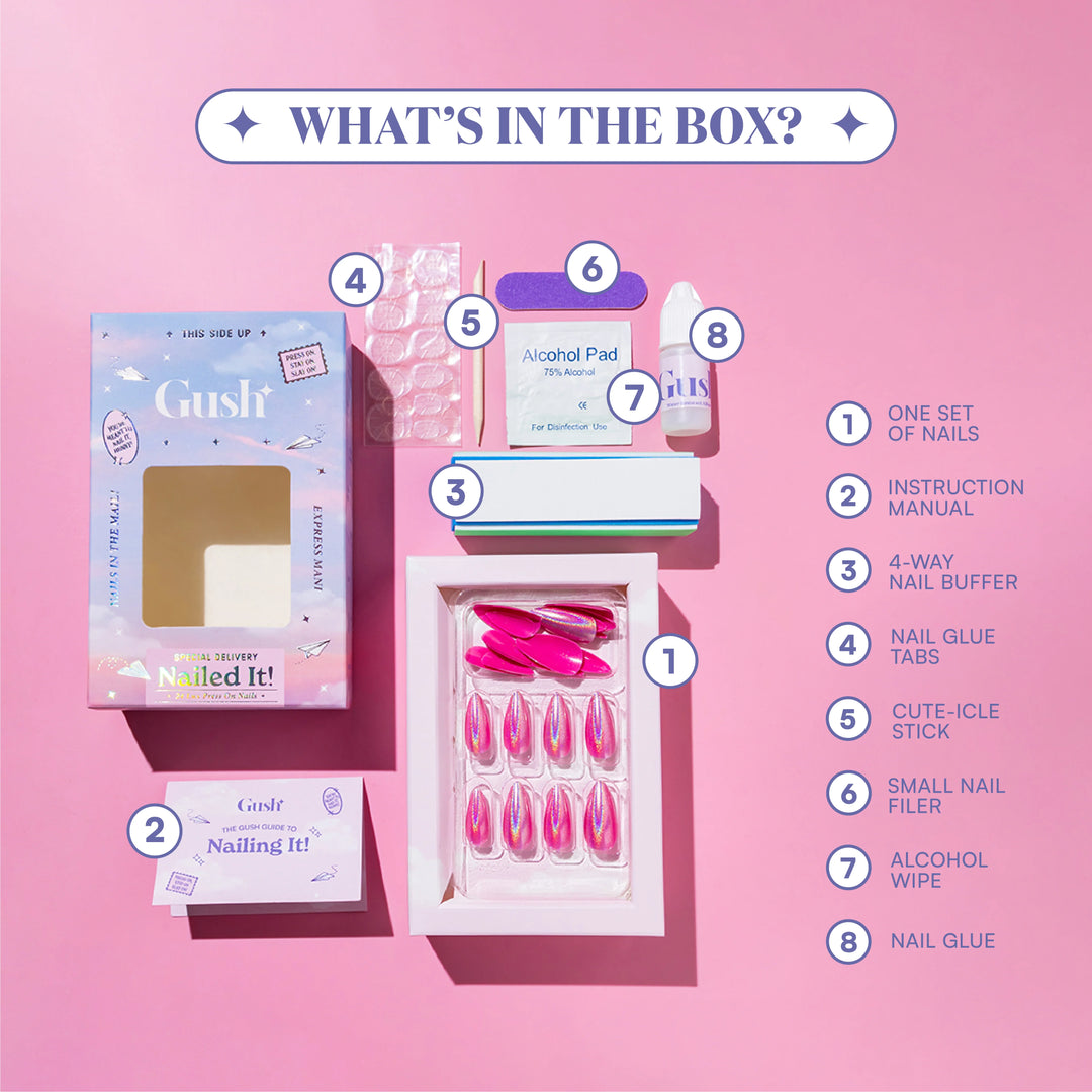 Gush Beauty Square Nude, French Tip with Nail Glue + Nail Glue Sticker | Short, Square Press-On Nails