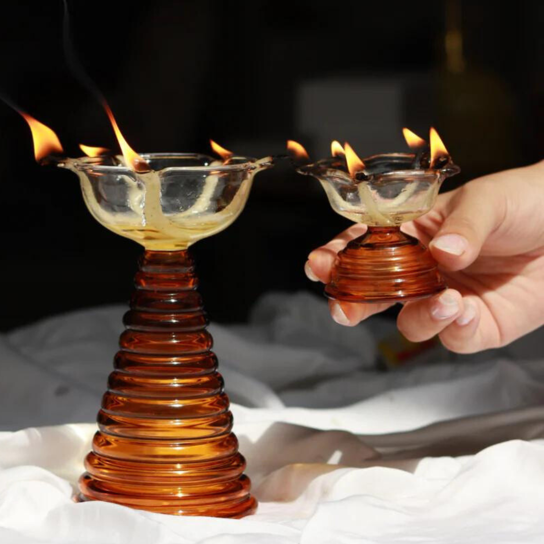 Muun Home Glass Diya Pair Gift Set - Tall & Short Diyas