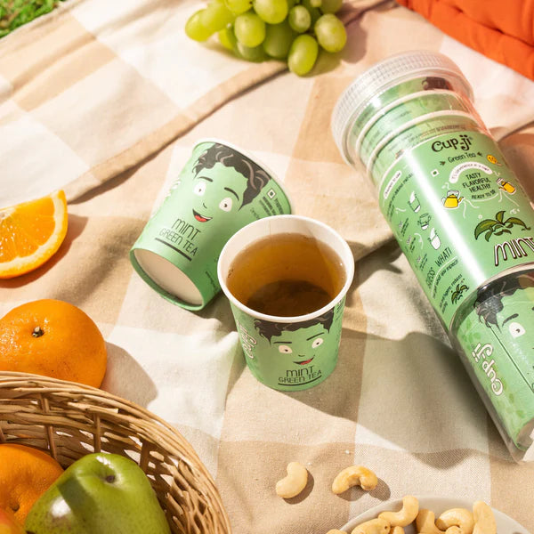 CupJi Mint Green Tea | Pack of 10 | 210 ml Cup