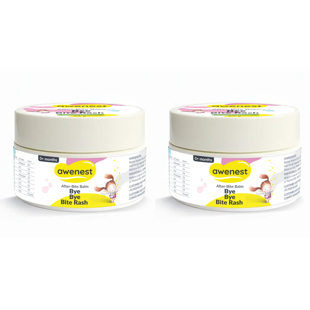 Awenest After-Bite Balm Bye Bye Bite Rash Relief Balm for Babies & Kids | Ayurvedic Natural Soothing Formula with White Turmeric, Eucalyptus, Seabuckthorn | Instant Itch & Redness Relief | Safe, Gentle & Non-Sticky, Does not Stain Clothes – 25g x 2