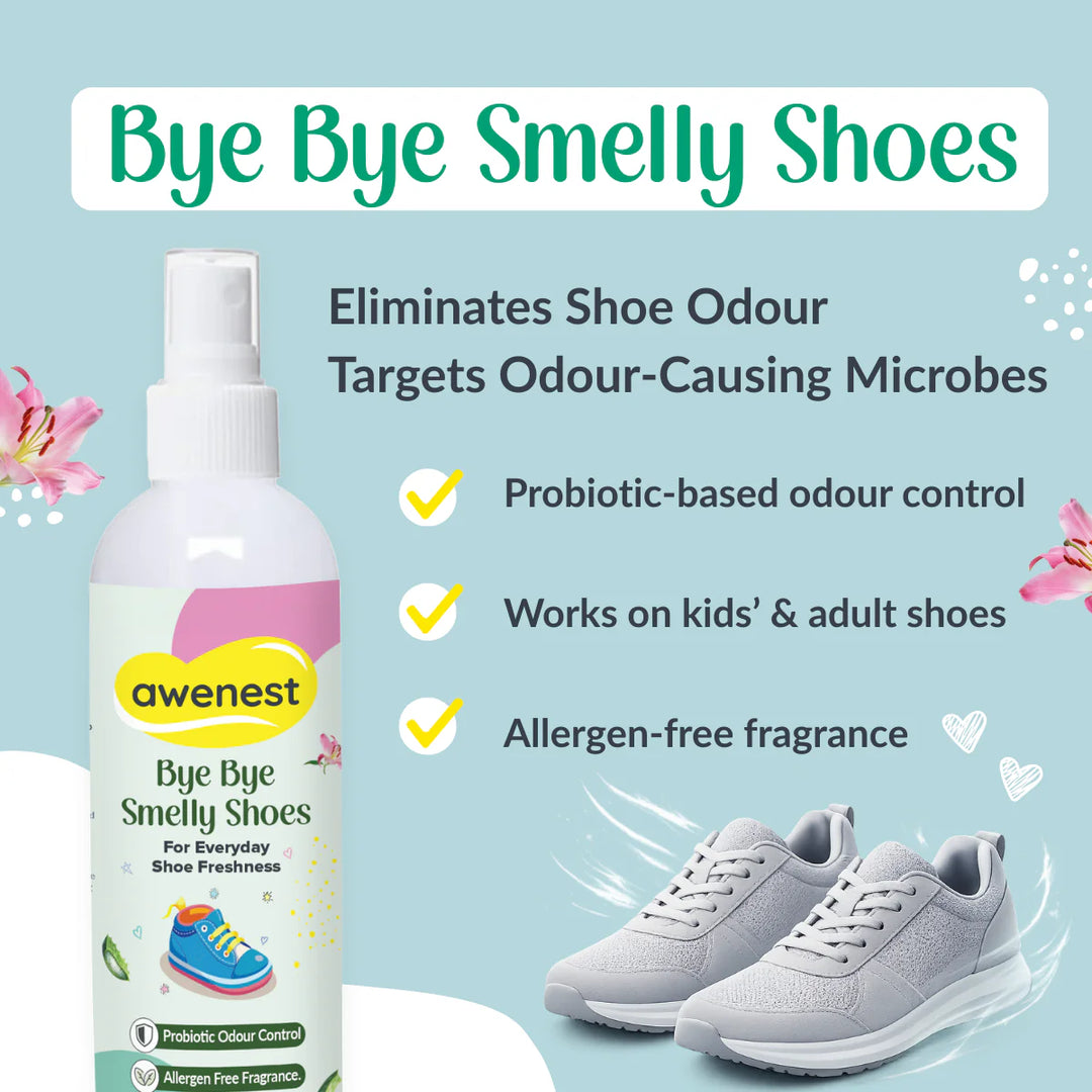 Shoe Deodorizer - Bye Bye Smelly Shoes Spray | Probiotic Odour Control | Eliminates Shoe Odour at Source | Allergen-Free Fragrance | For Kids & Adults | 75 ml
