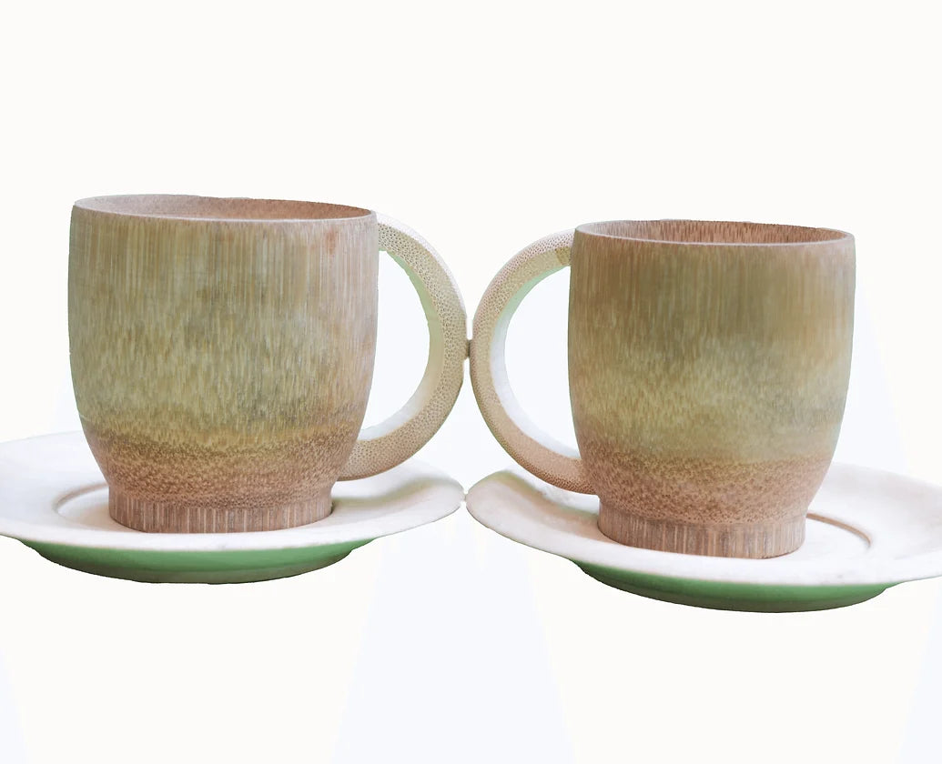 Handmade Bamboo Tea Cup with Saucer - 3 inch with Smoke Finish - 2 pieces
