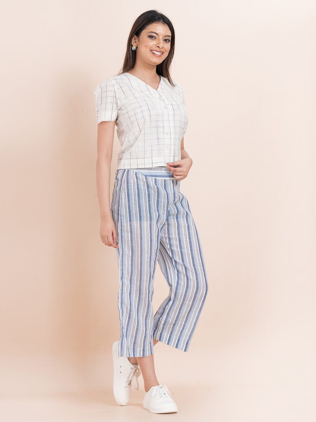 OCAU Basic Striped Wide Leg Cropped Pant - Navy Striped