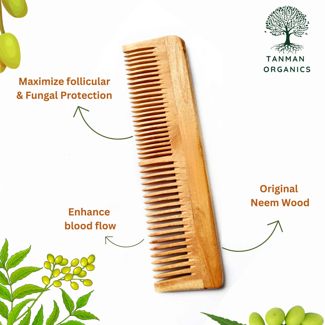 Tanman Organics Pure Kacchi Neem Wood Comb Pack Combo -01 (Pack of 2)