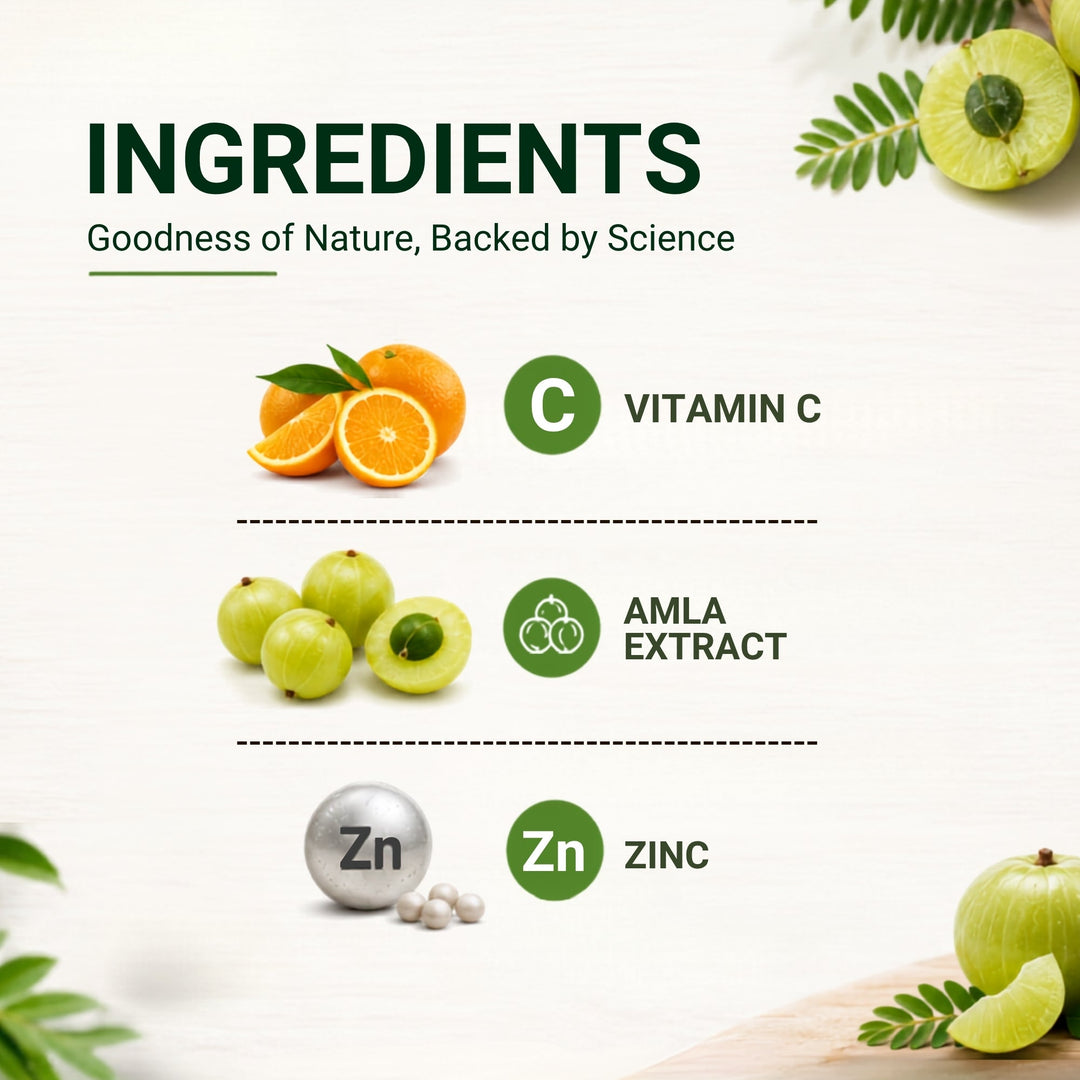 Vitamin C with Amla Extract + Zinc Supplement | Boost Immunity | Support In Skin & bone Health - 60 Veg Tablets
