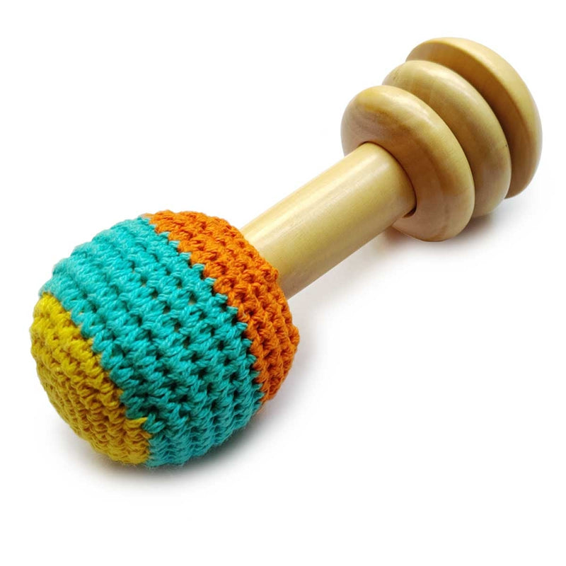 Shumee Organic Crochet Shaker Wooden Baby Rattle Toy