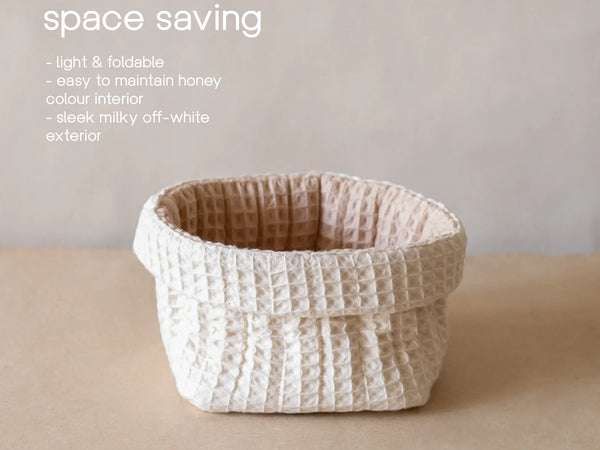 Akiiko Foldover Storage Basket | Waffle Cotton, Latte & Natural