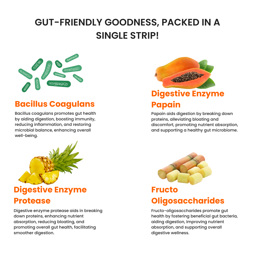 Happy Gut Oral Strips | Improve Digestion and Boost Gut Health | 30 Slips