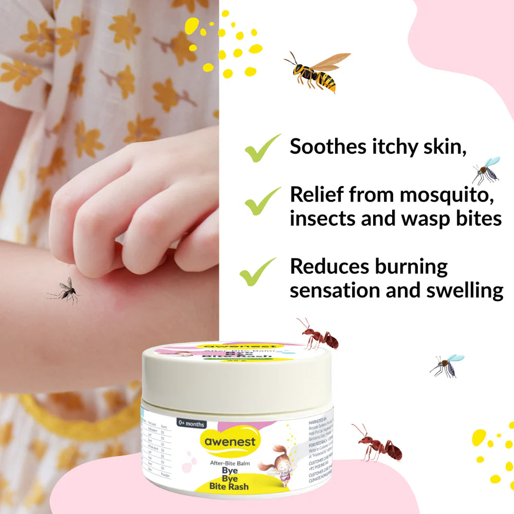 Awenest After-Bite Balm Bye Bye Bite Rash Relief Balm for Babies & Kids | Ayurvedic Natural Soothing Formula with White Turmeric, Eucalyptus, Seabuckthorn | Instant Itch & Redness Relief | Safe, Gentle & Non-Sticky, Does not Stain Clothes – 25g x 2