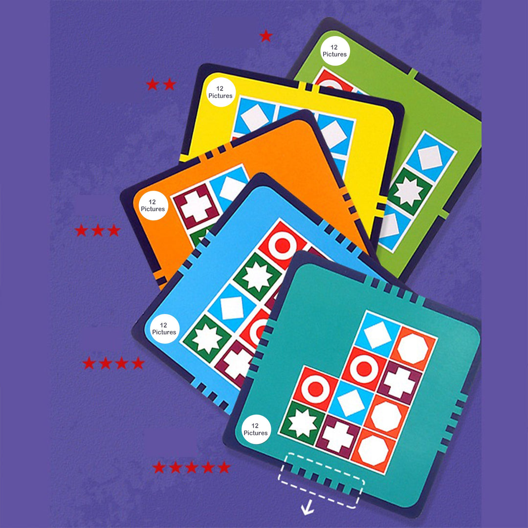 Wudly - Wooden Matching Game Puzzle 4.0 Games, Pattern Block Match Puzzles Building Cubes with Bell for Kids and Adults Toys Board Games for Family, 4+ years Kids, Multi Colors, Child Safe Certified