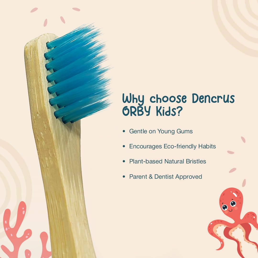 Dencrus Orby Kids Bamboo Toothbrush - Rainbow & Blue (Pack of 2)