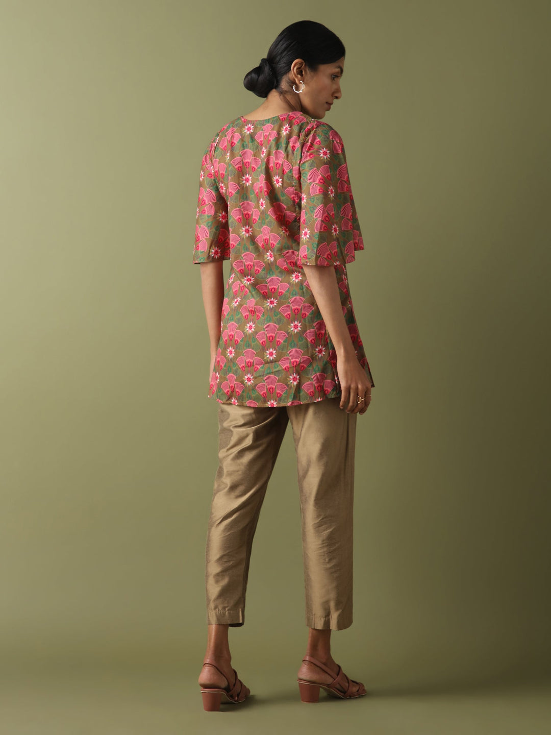 Dhwani Choksi Printed Pin Tucks Tunic - Olive