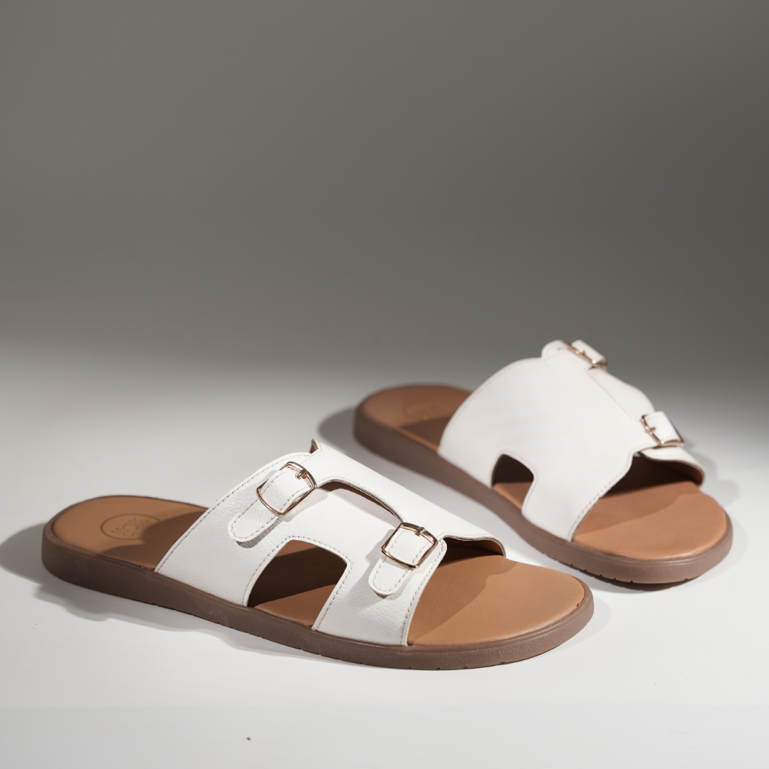 Monkstory T-Rad Classic Double Monk Strap Sandals - White