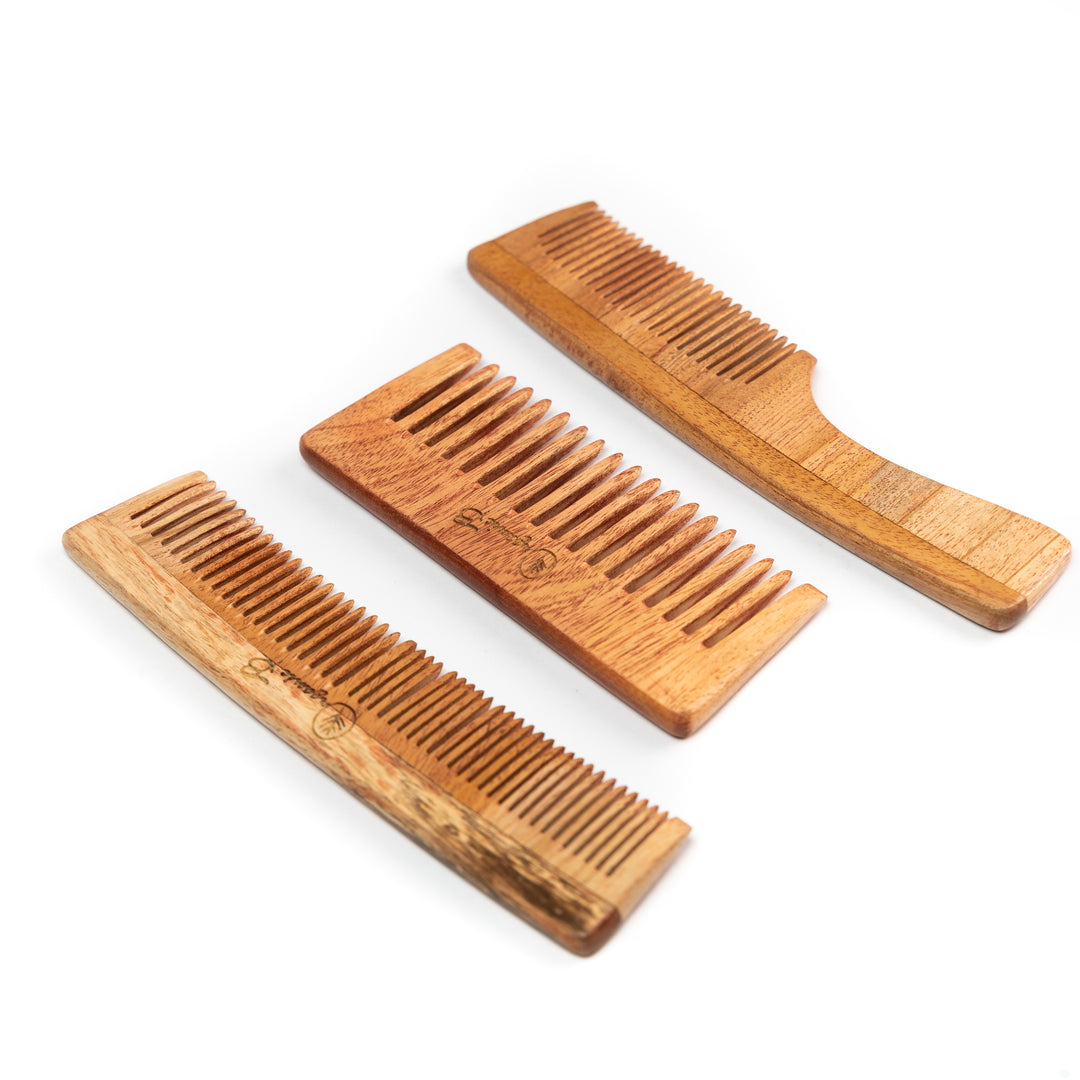 Organic B Neem Comb Set |3 Pcs |Dual + Handle + Wide Teeth