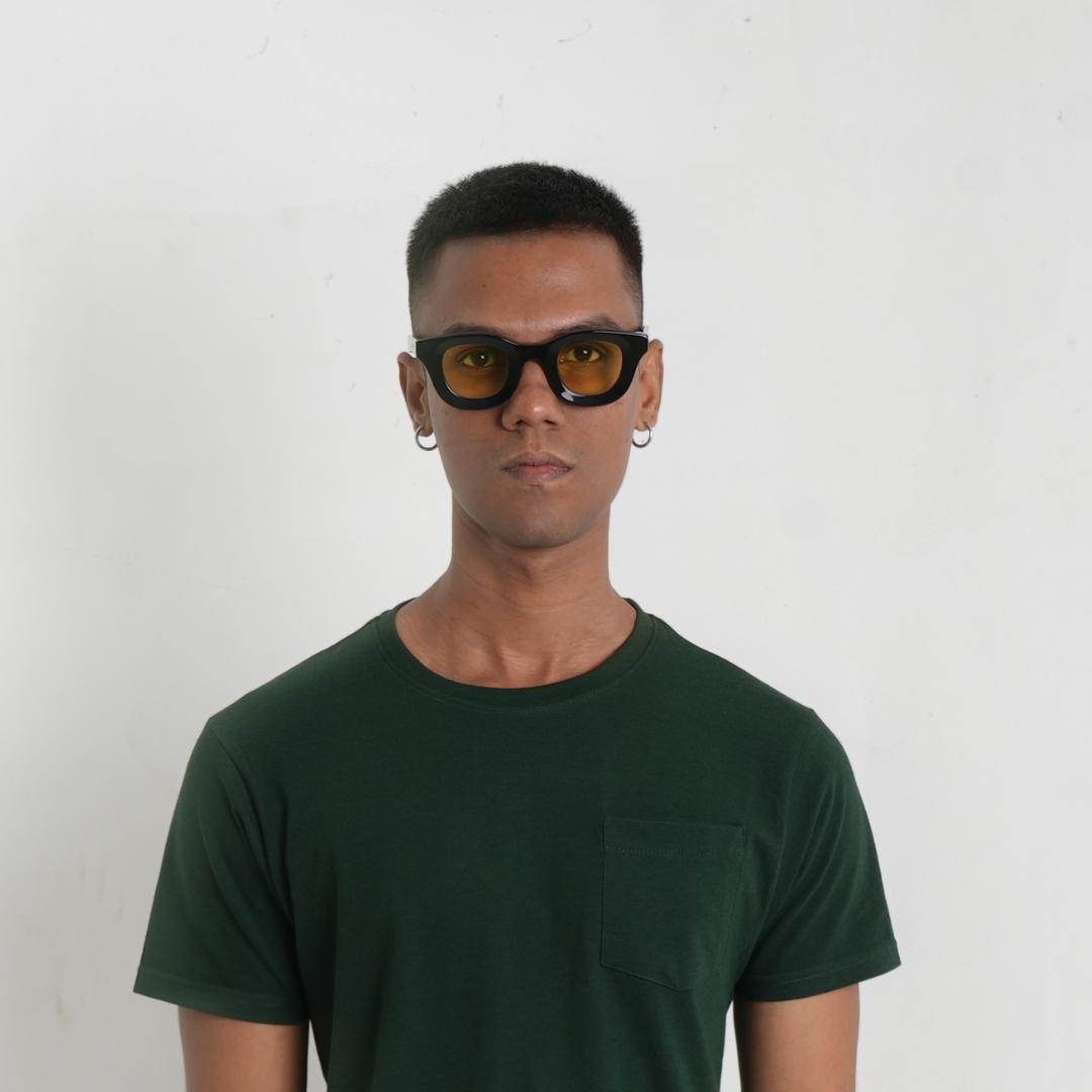 Monkstory MonkStory Thick Acetate Unisex Sunglasses - Black With Yellow Lens