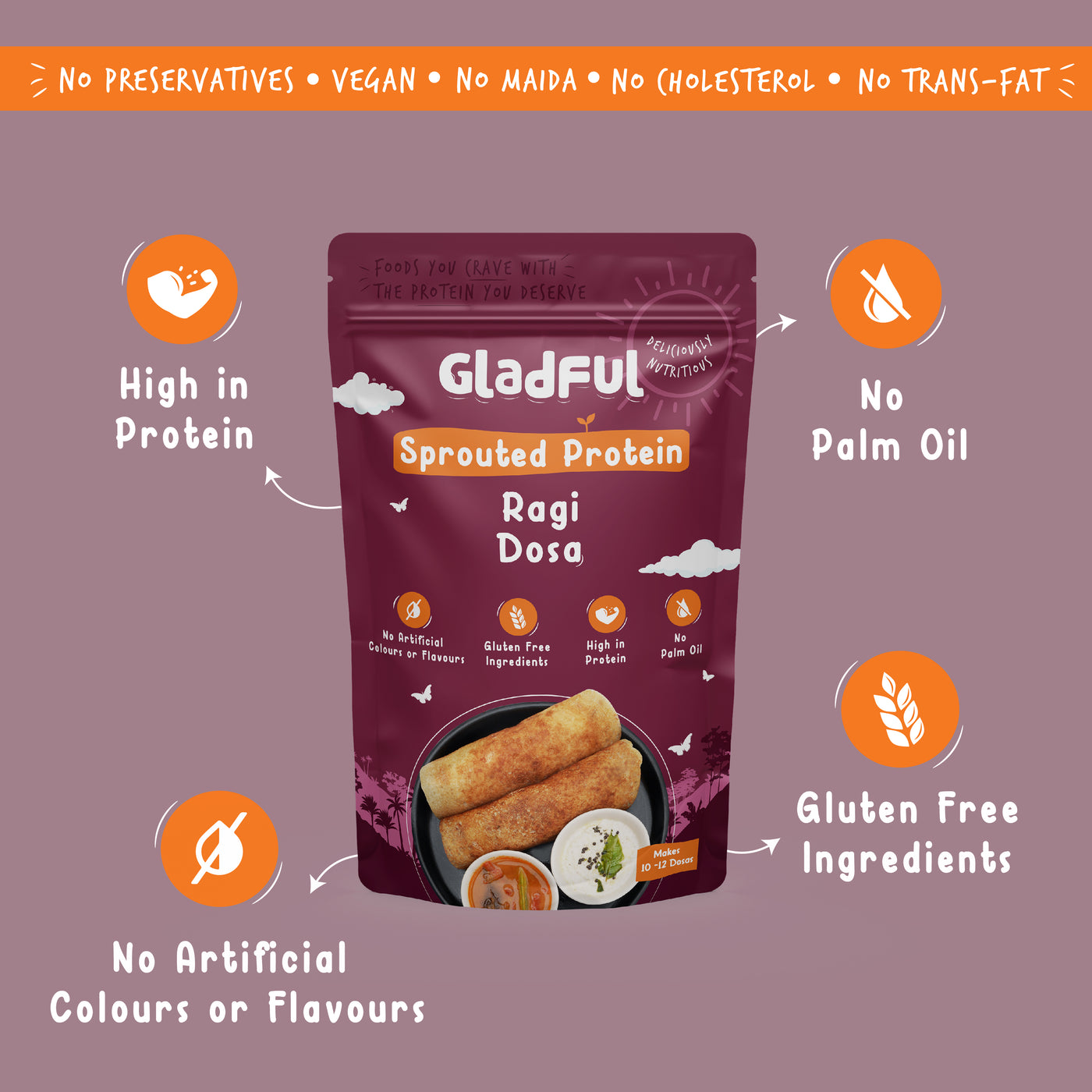 Sprouted dosa ragi instant mix protein for families and kids (pack of 2) - 400 gms