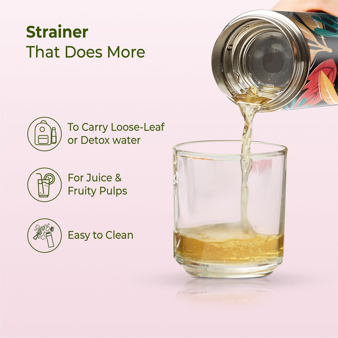 IMECO Printed Bamboo Bottle 450 ml - Leak & Rust Proof - Double-Wall Vacuum Insulated - For Adult & Kids