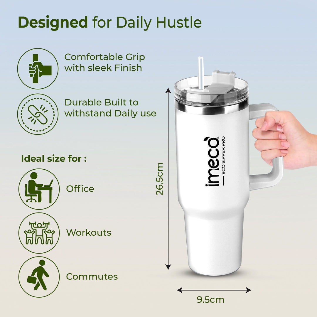 IMECO ECO-SIPPER PRO Insulated Stainless Steel Tumbler - Stylish Cup with Lid & Straw - Leak-Proof & BPA-Free - 1200 ml