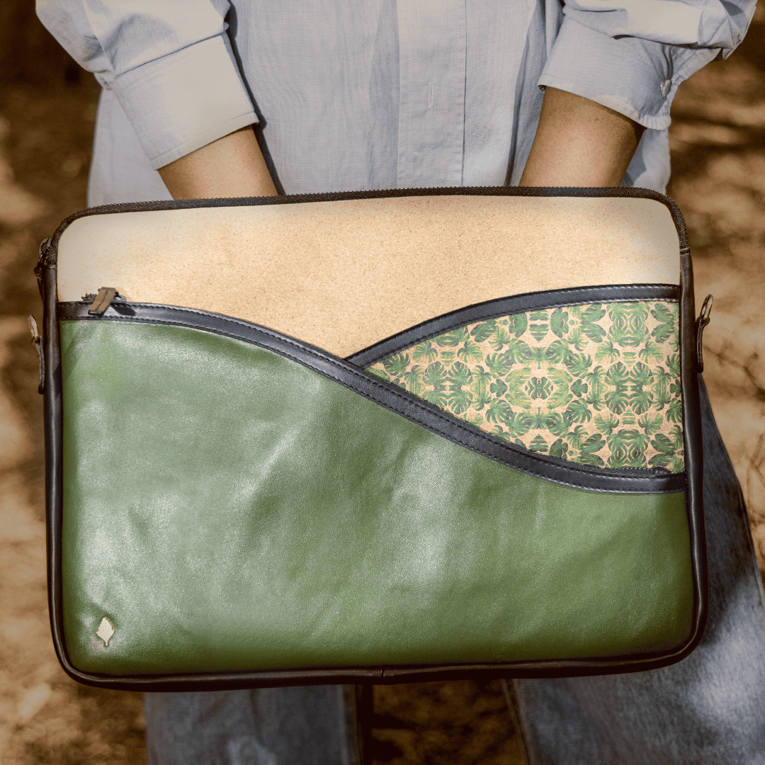 Green Hermitage Acacia Vegan Leather Laptop Sleeve - Olive