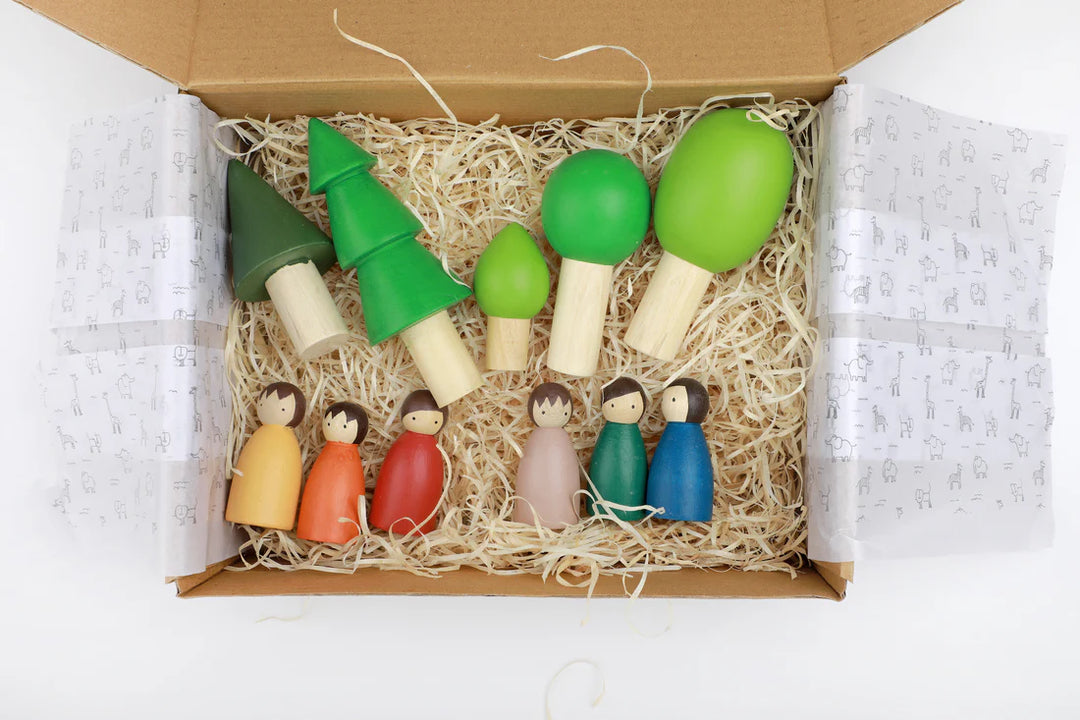 BIRCH & BUG Coloured Birch Folk in Evergreen Forest - Set of 12