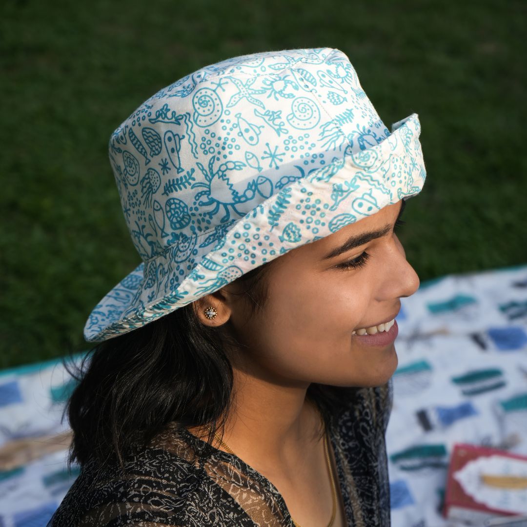 Ecokari Blue Marine Sea Printed Bucket Hat