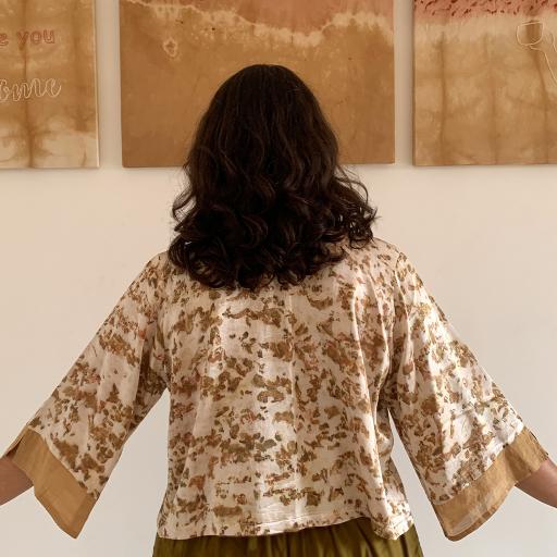 Bageeya “Haraa Gulab” Natural Dyed Handwoven Mashru Crop Shirt| Crafted with Roses and detailed with Gold Zari cuff
